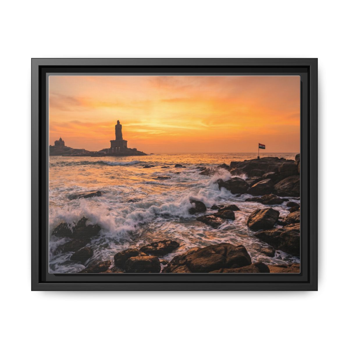 Framed Canvas - Golden Coast Dawn — Black / 1.25"
