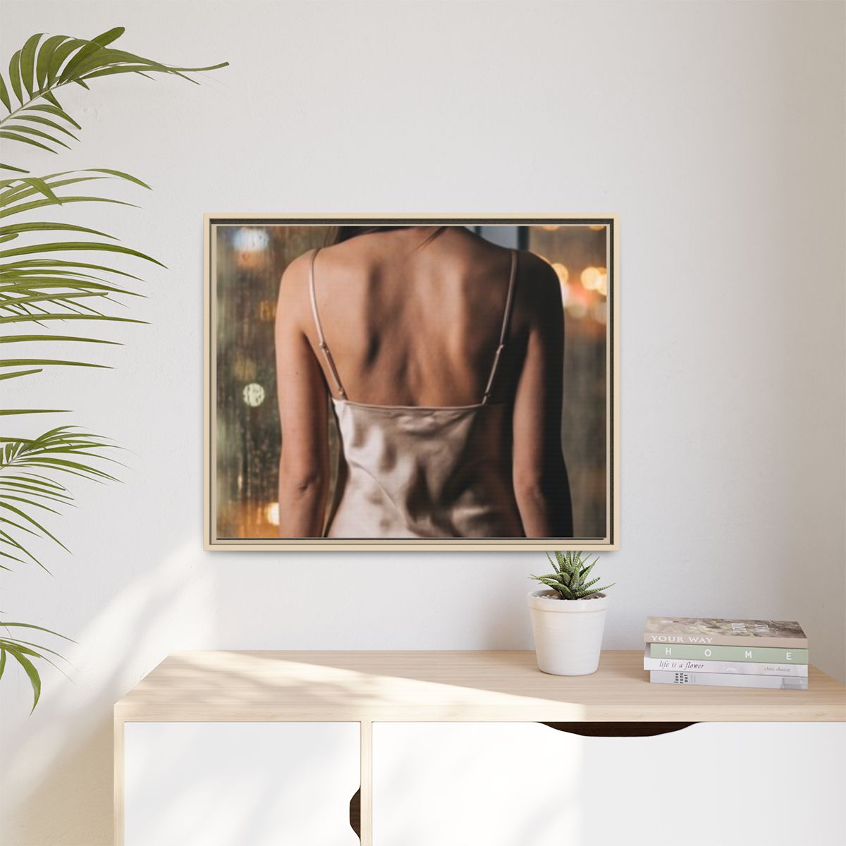 Matte Canvas, Framed - Rainy City lights Glow — Natural /......