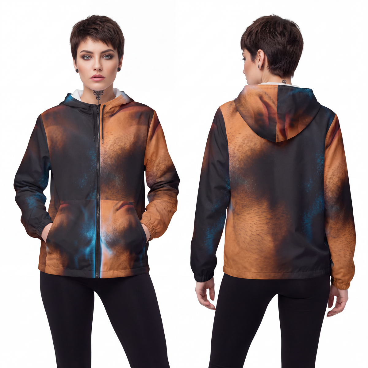 Unisex Windbreaker Jacket - Neon Horizon Portrait | Echovira...