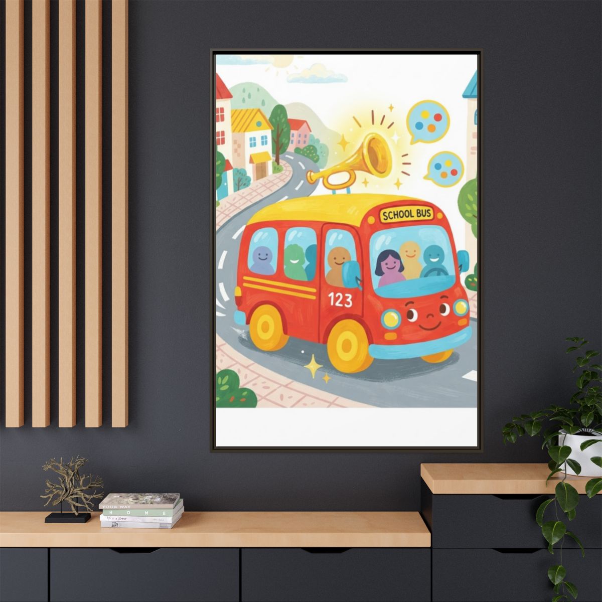 Matte Canvas - Framed Bus Town Canvas Art — Espresso / 1.25"...