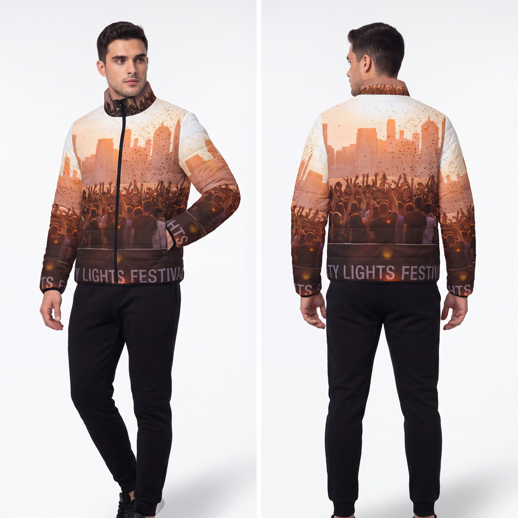 Men's Puffer Jacket - City Lights | Echovira Gallery