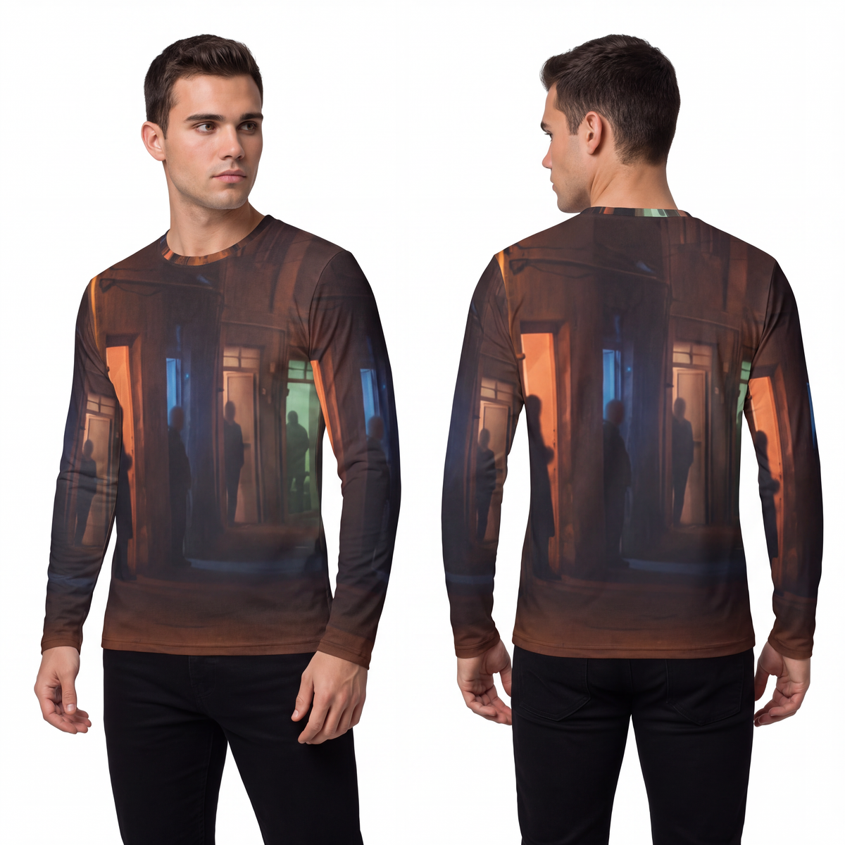 Men's Long Sleeve Shirt - Shadowed Alleyway Mystery Art... |...