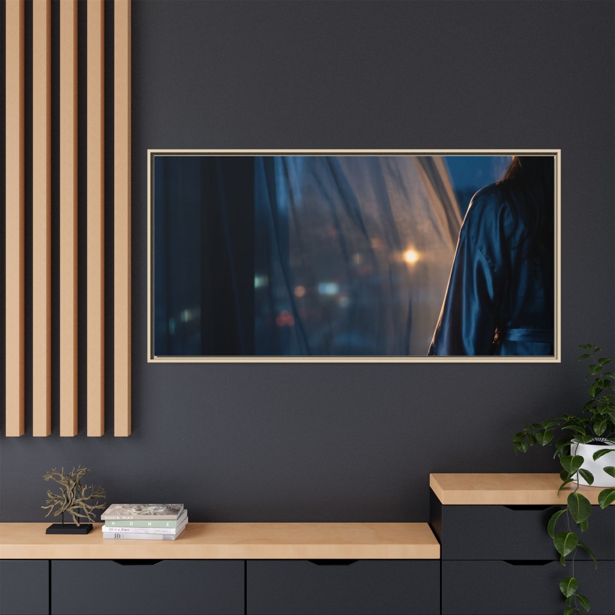Matte Canvas, Framed - Nocturnal Solitude Silhouette —... |...