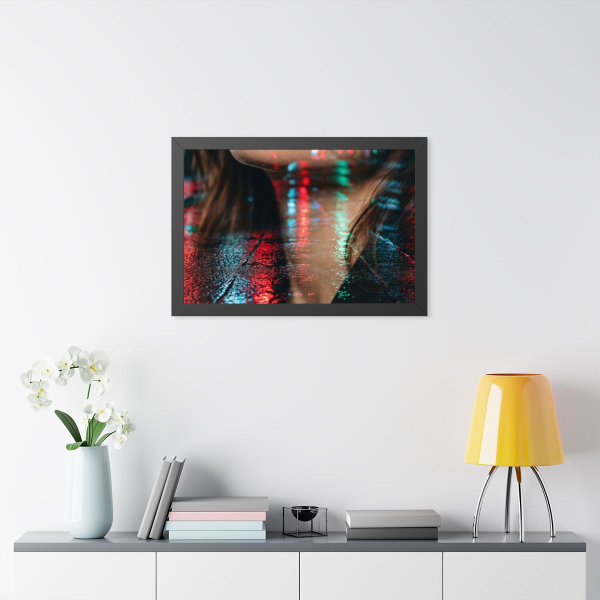 Framed Horizontal Poster - Neon Dreams Rain Portrait — Black...