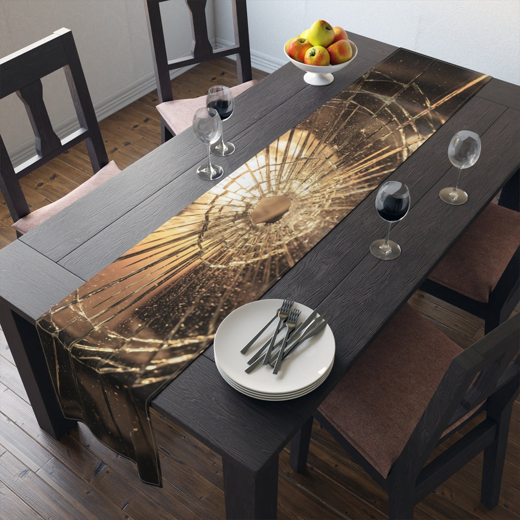 Table Runner - Golden Fracture Dining Art | Echovira Gallery