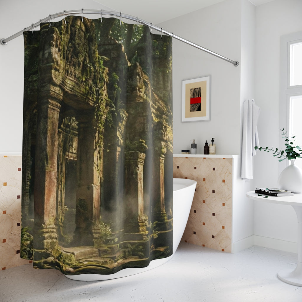 Shower Curtain - Temple Ruins Waterfall | Echovira Gallery