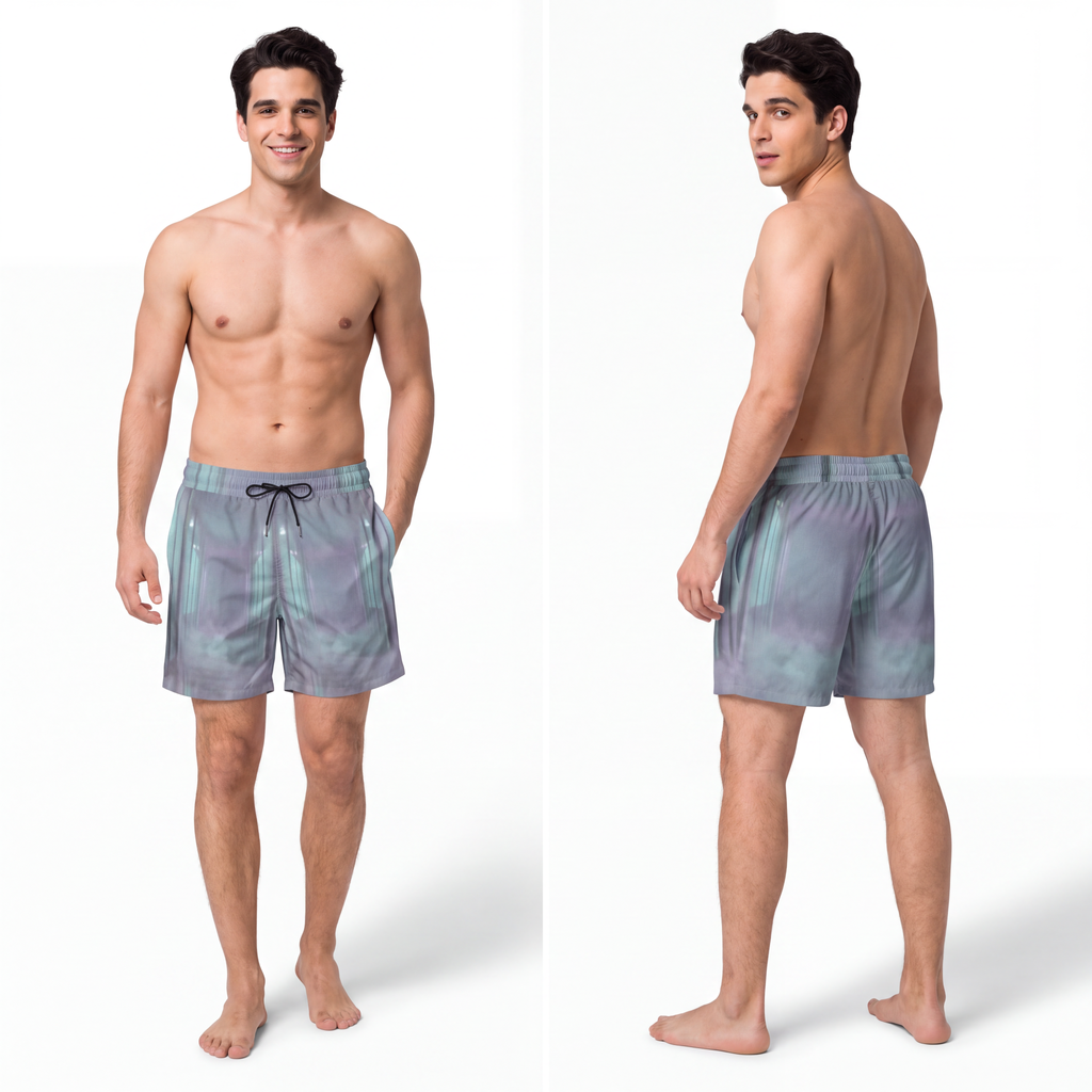 Men's Mid-Length Swim Shorts - Liminal Corridor Fog Art... |...