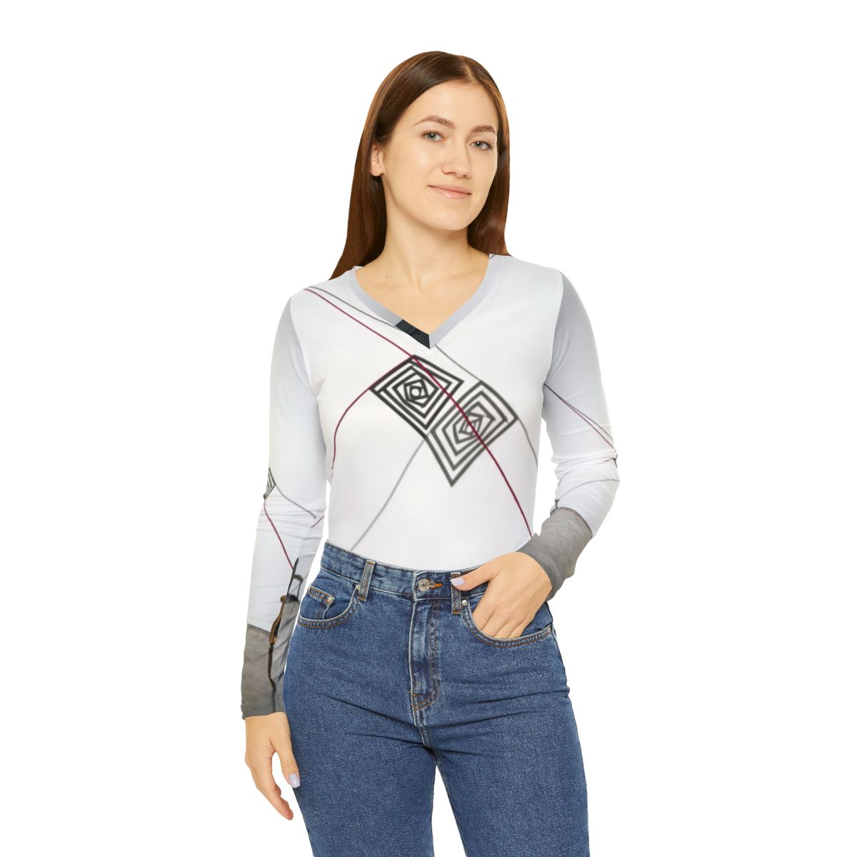 Geometric Art Women's Long Sleeve V-Neck Shirt
