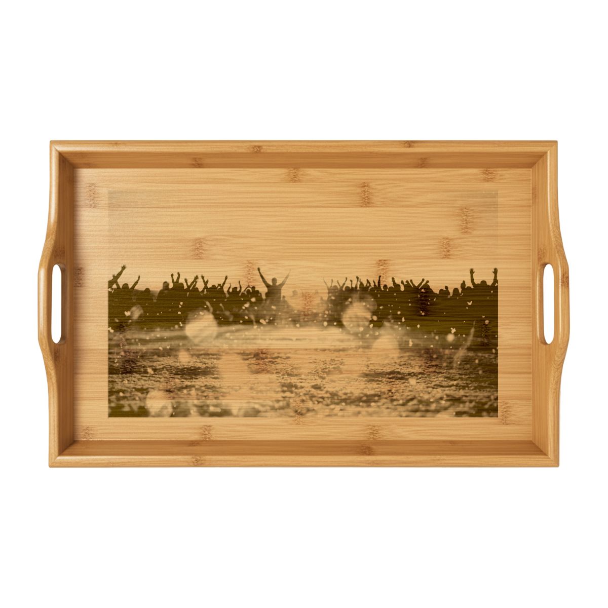 Bamboo Serving Tray with Golden Hour Crowd Art