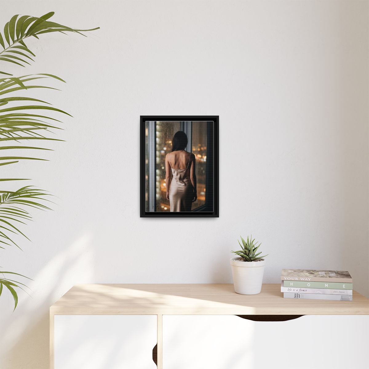 Matte Canvas, Framed - Rainy City lights Glow — Black /... |...