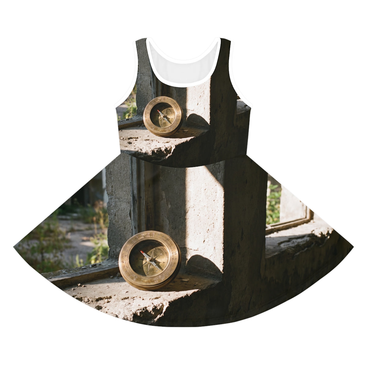 Girls' Sundress with Vintage Brass Compass Art