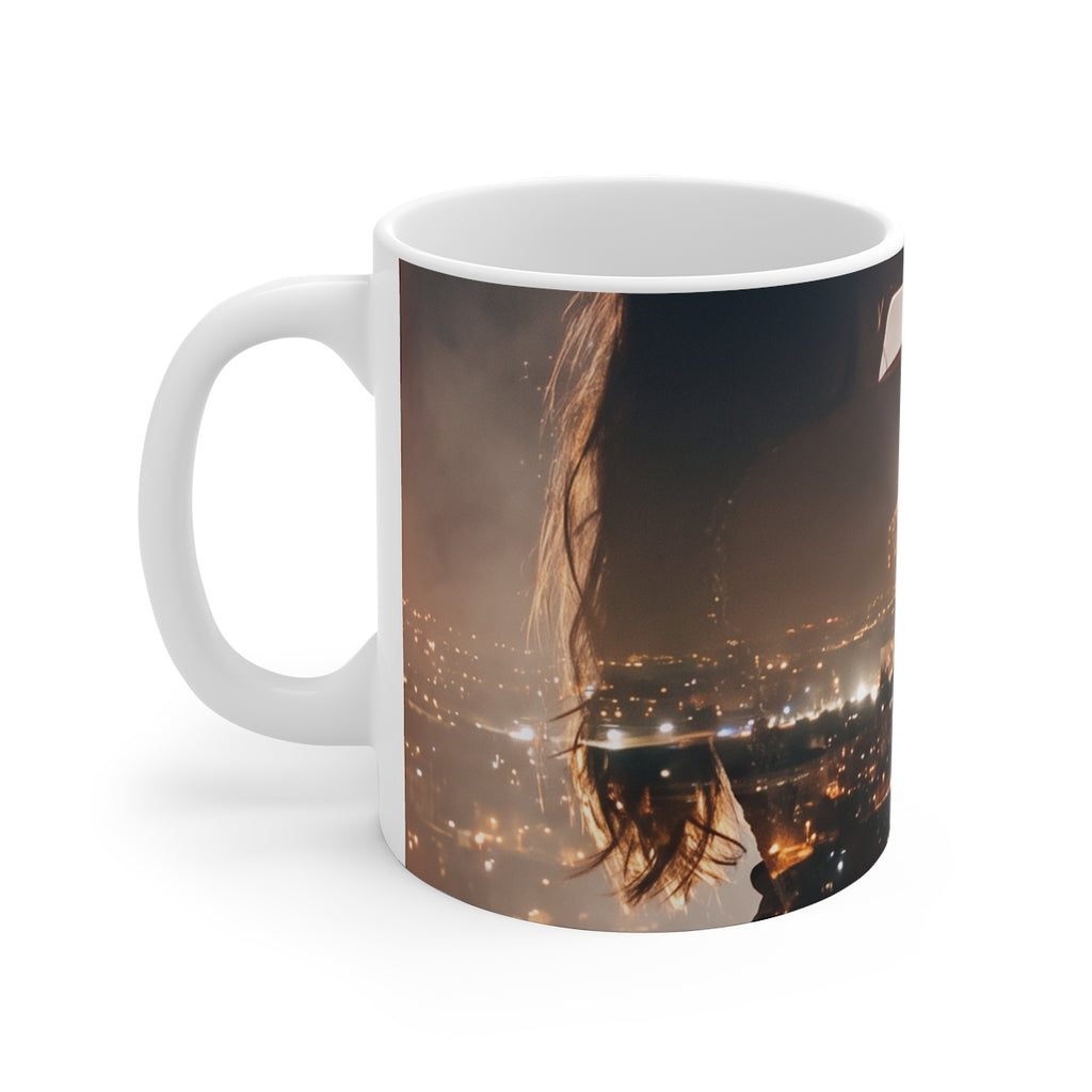 11oz White Mug - City Silhouette Romance | Echovira Gallery