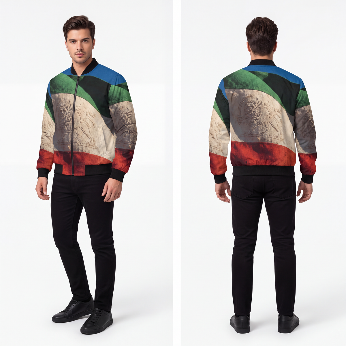 Men's Bomber Jacket - Vintage Persian Lion and Sun Flag Art...