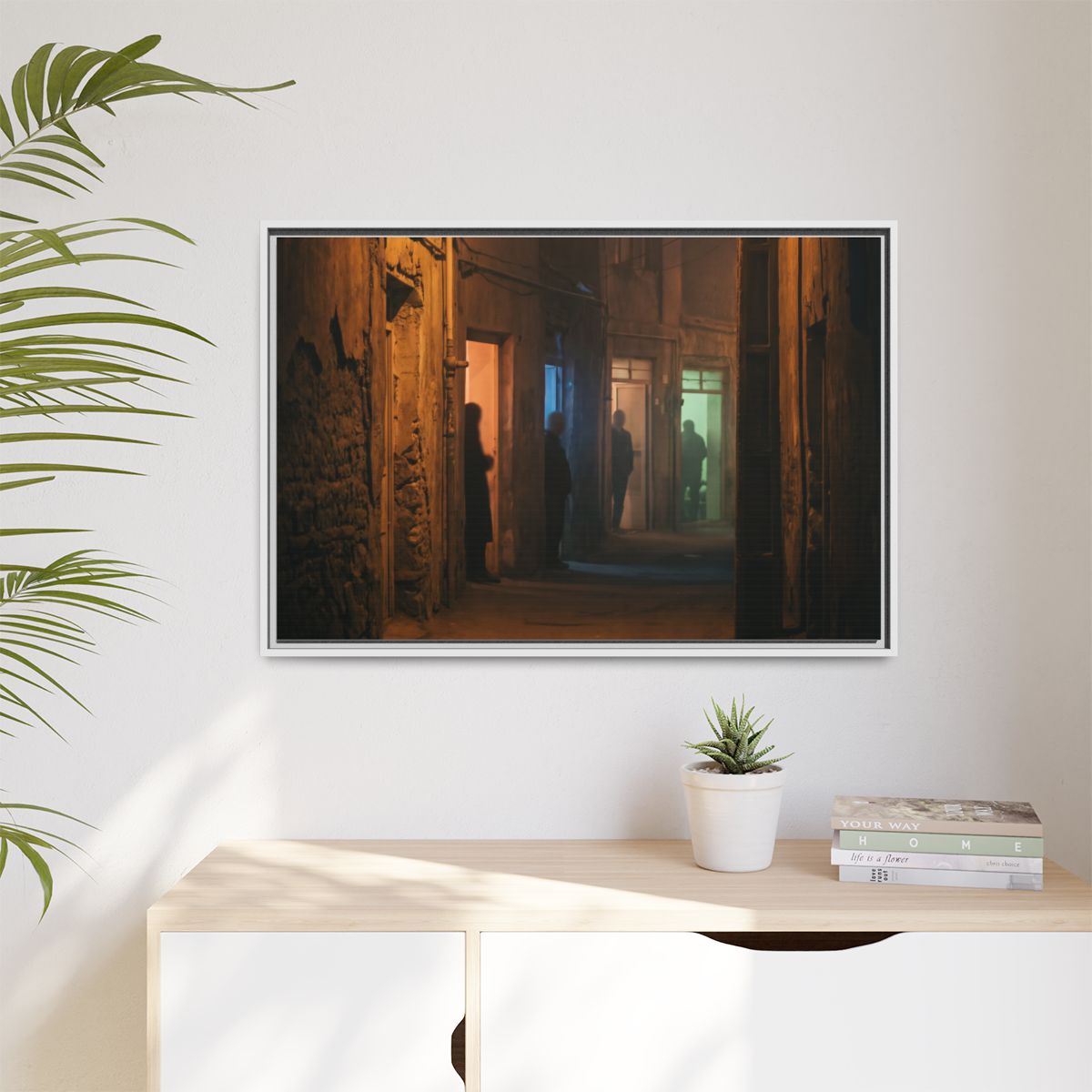 Matte Canvas, Framed - Shadowed Alleyway Mystery Art Print...