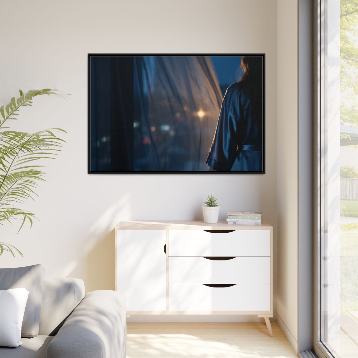 Matte Canvas, Framed - Nocturnal Solitude Silhouette — Black...
