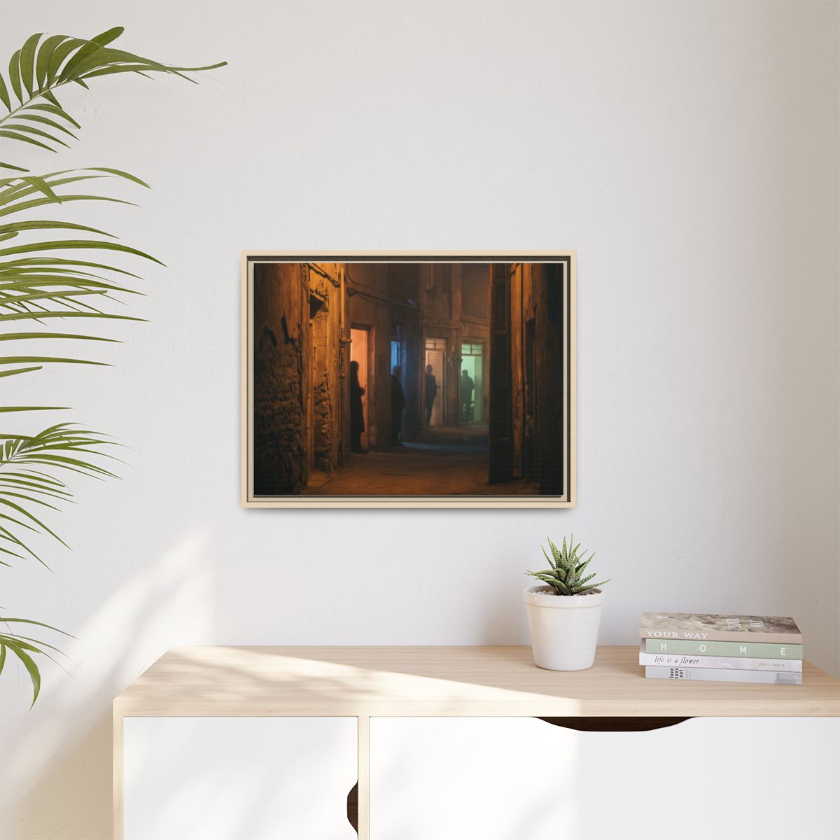 Matte Canvas, Framed - Shadowed Alleyway Mystery Art Print...