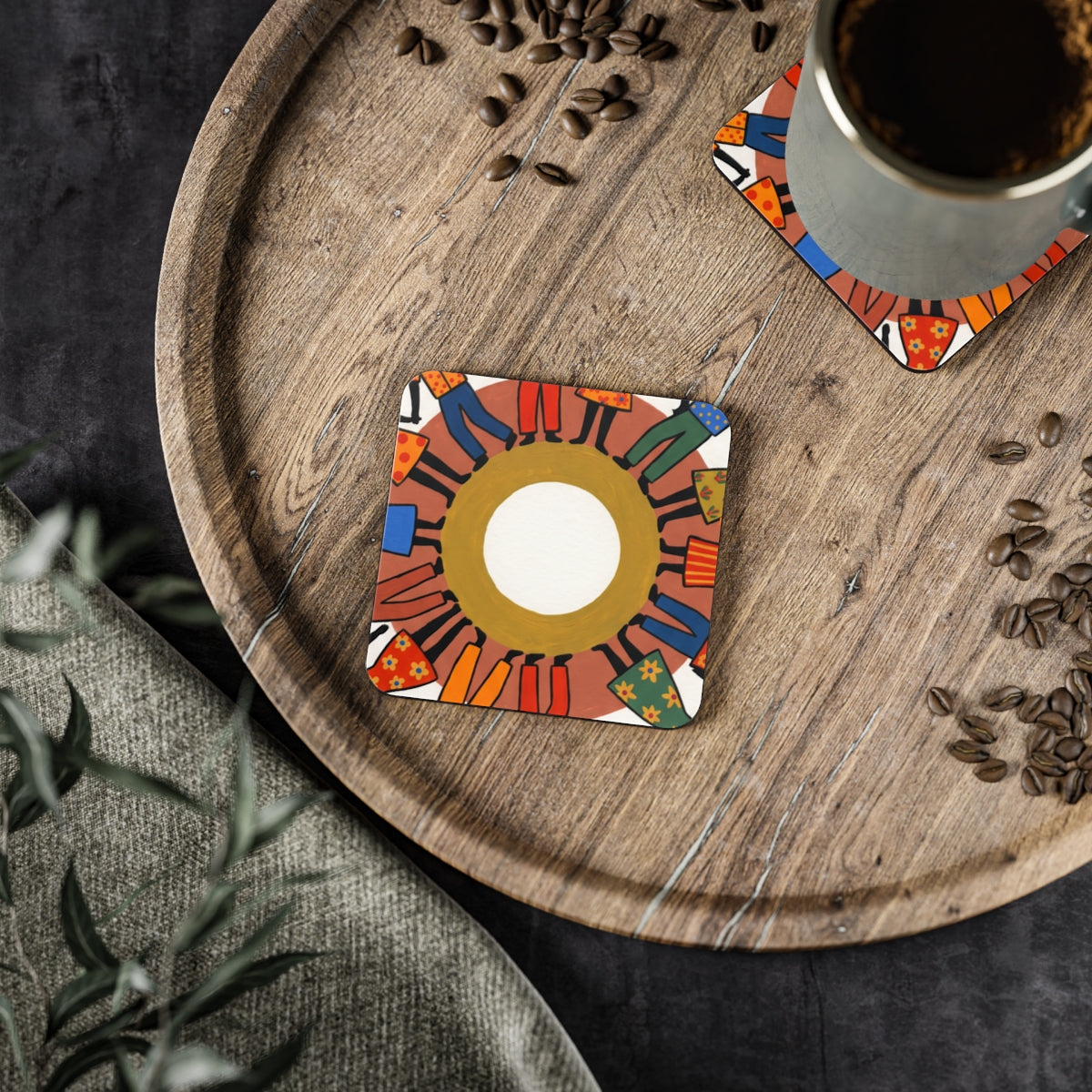 Coasters Set - Unity Mandala Folk Art (1 & 4 pcs) | Echovira...