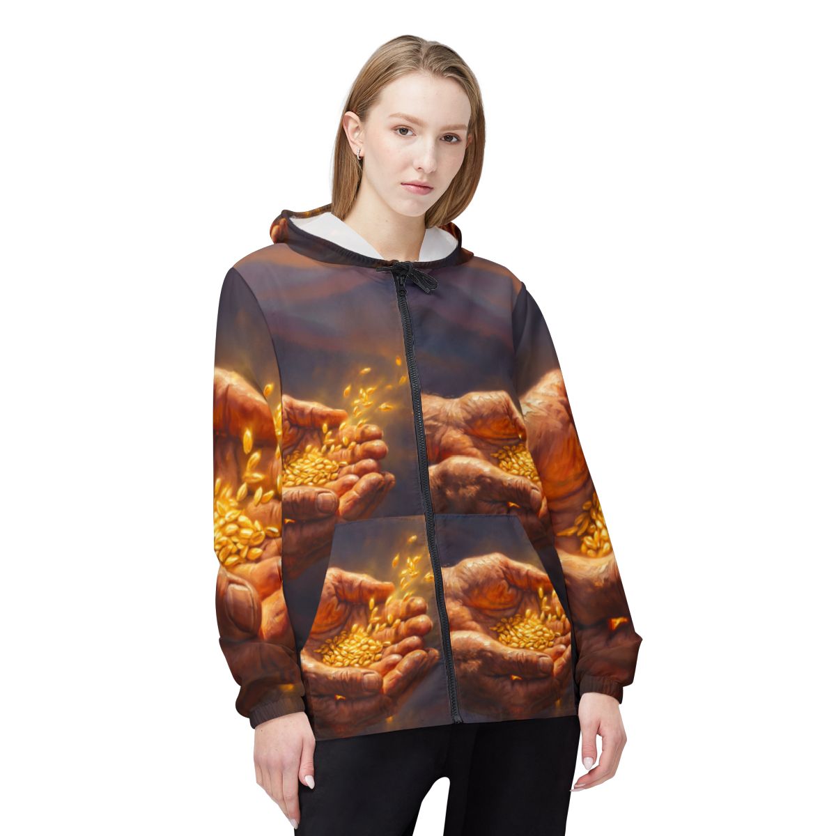 Women's Windbreaker Jacket with Wheat Grain Art