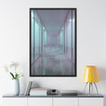 Framed Posters - Liminal Corridor Fog Art Print — Portrait...