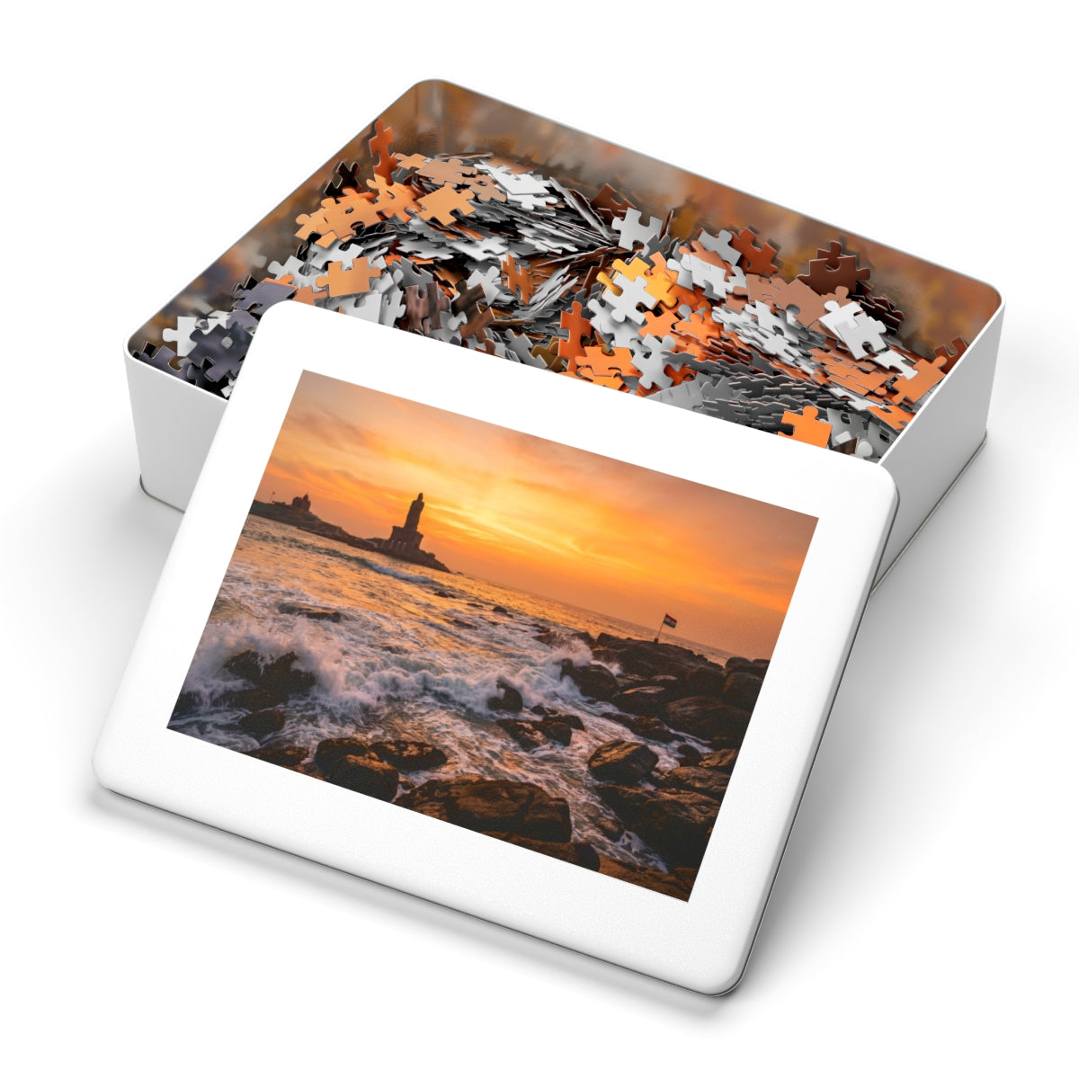 Jigsaw Puzzle with Tin - Coastal Sunrise