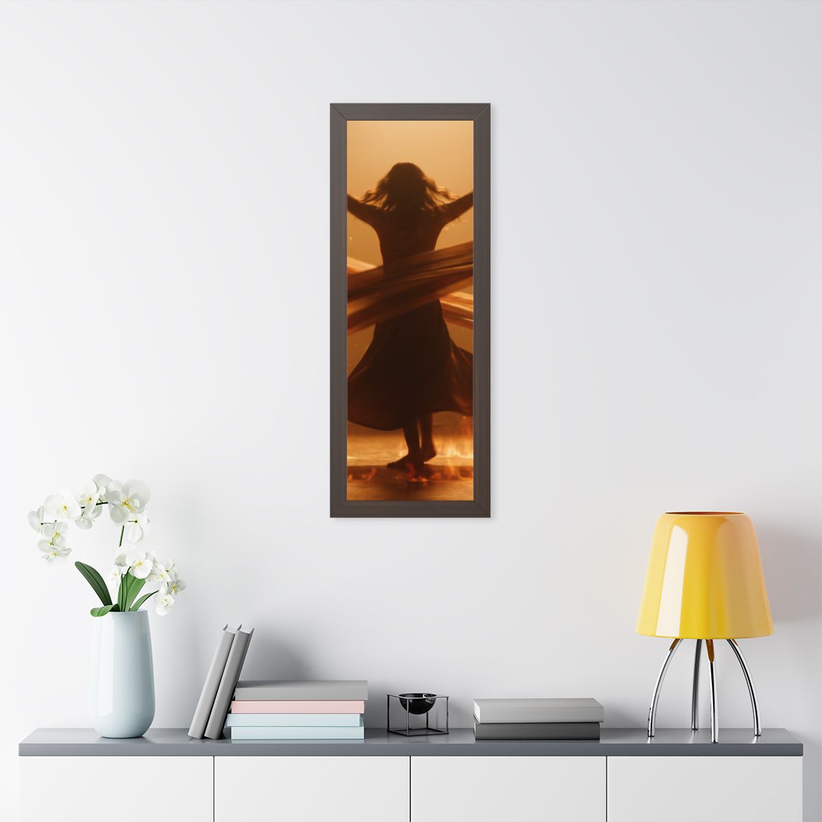 Framed Vertical Poster - Fire Dance Ascent — Walnut (11×14...