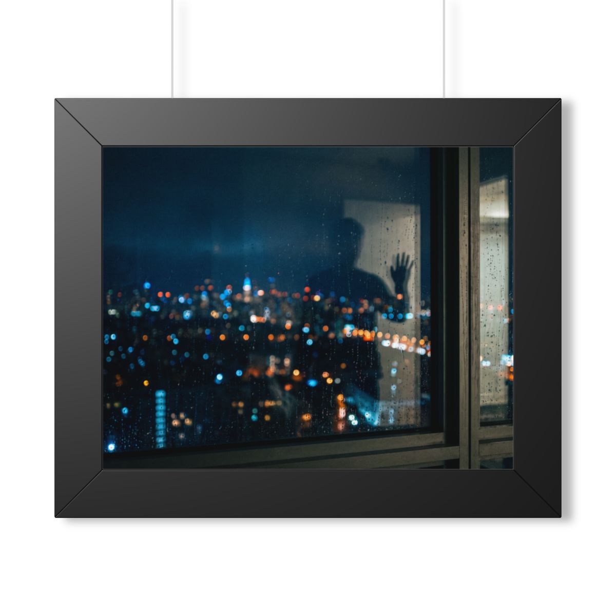 Framed Horizontal Poster - Rainy City Solitude — Black... |...