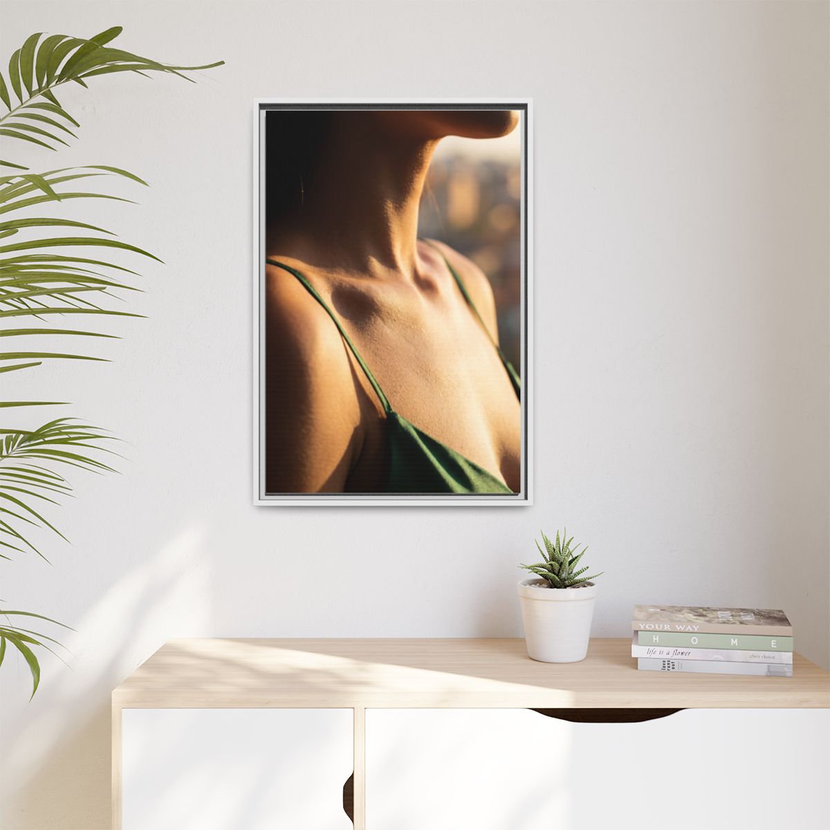 Golden Hour Matte Canvas - Framed Sunset Wall Art — White /...