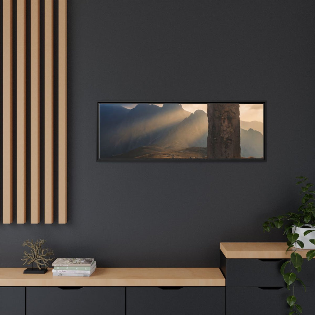 Matte Canvas, Framed - Ancient Stone Column Mountain Sunset...