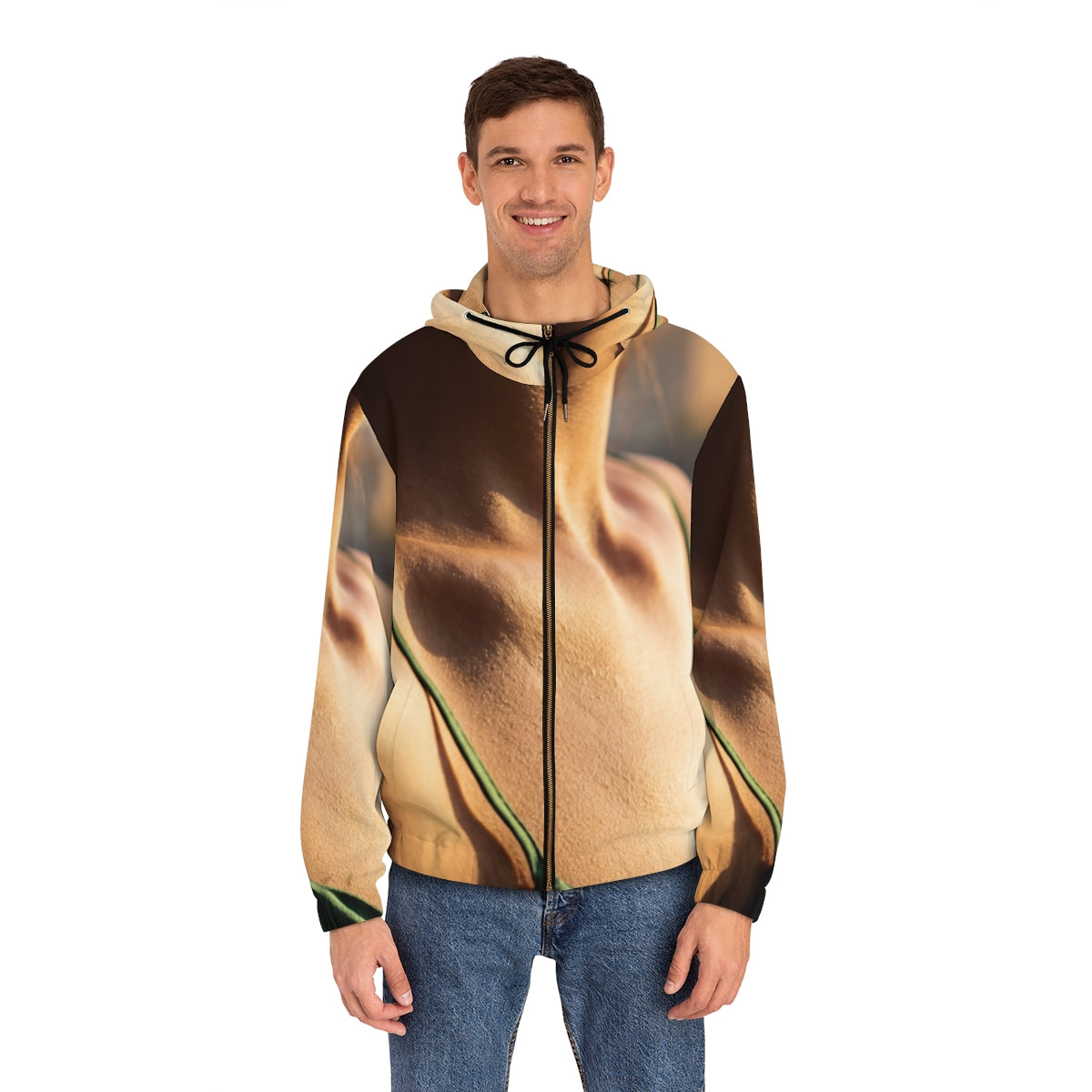 Golden Hour Men's Full-Zip Hoodie - Emerald Glow | Echovira...