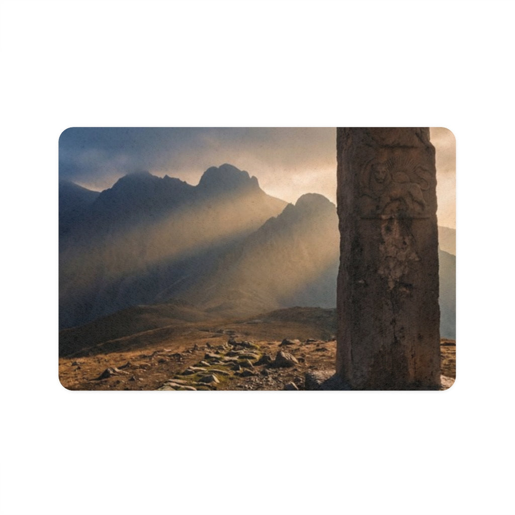 Pet Food Mat - Mystic Monolith Ancient Persian Mountain Art...