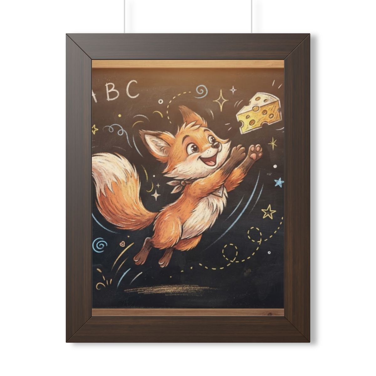 Framed Vertical Poster - Playful Fox Wall Decor — Walnut......