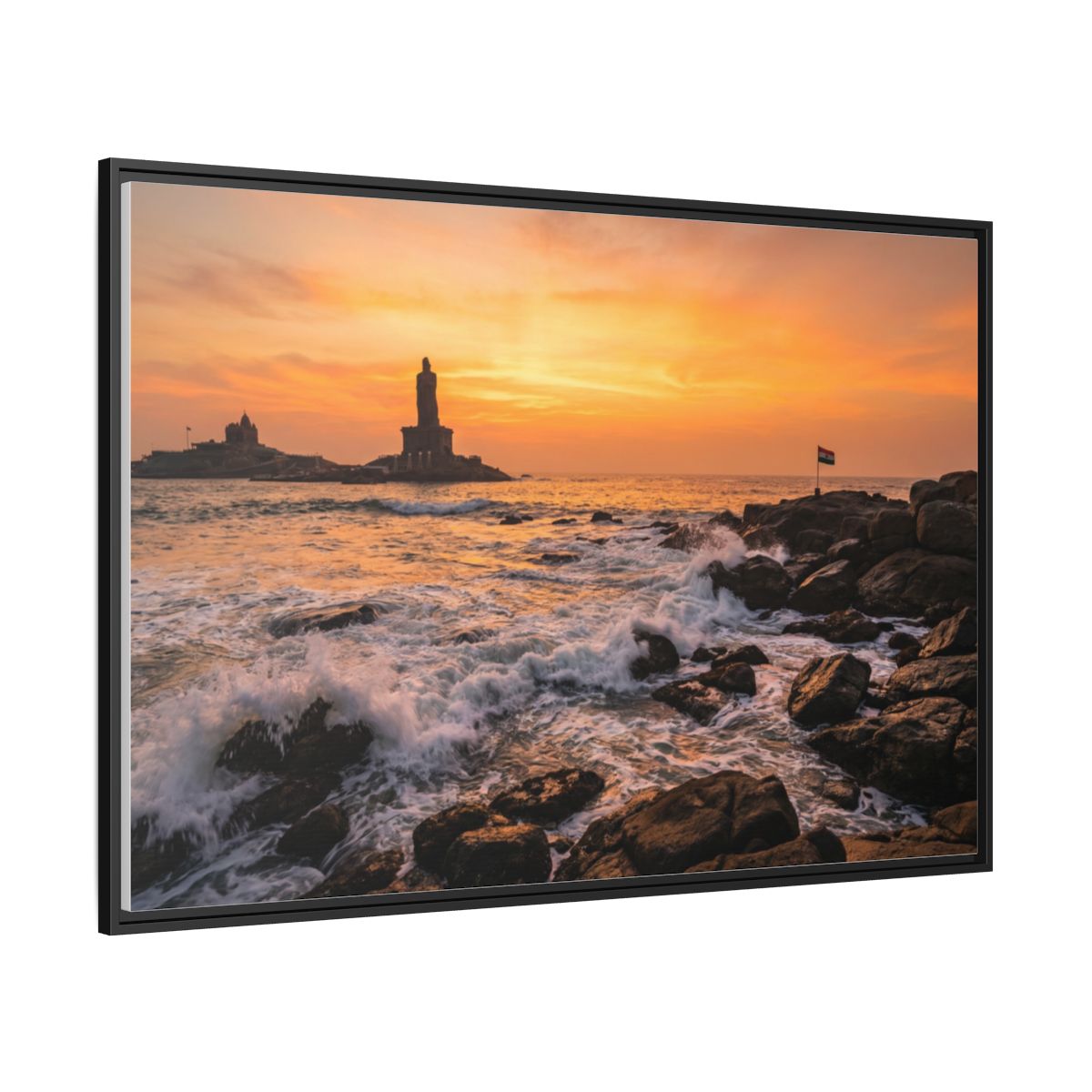Framed Canvas - Golden Coast Dawn — Black / 1.25"