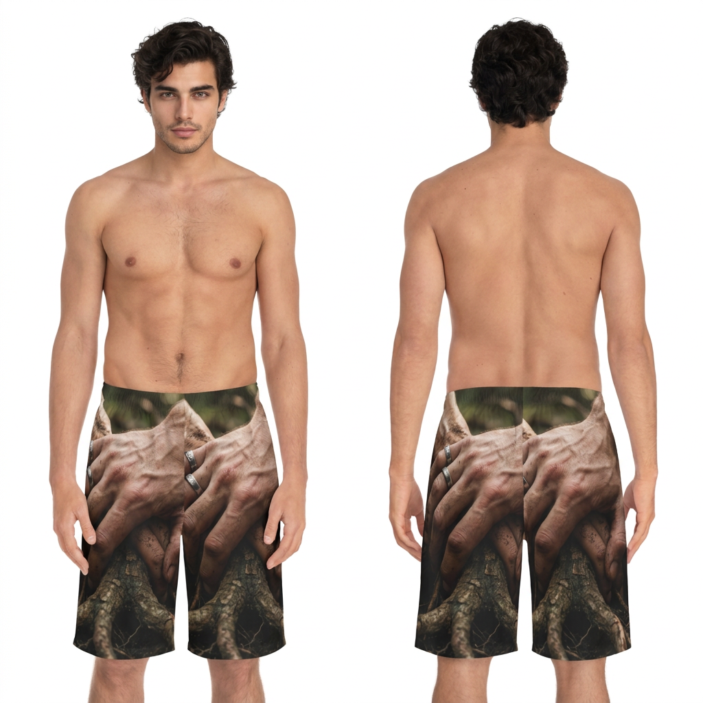 Men's Board Shorts with Forest Roots Art
