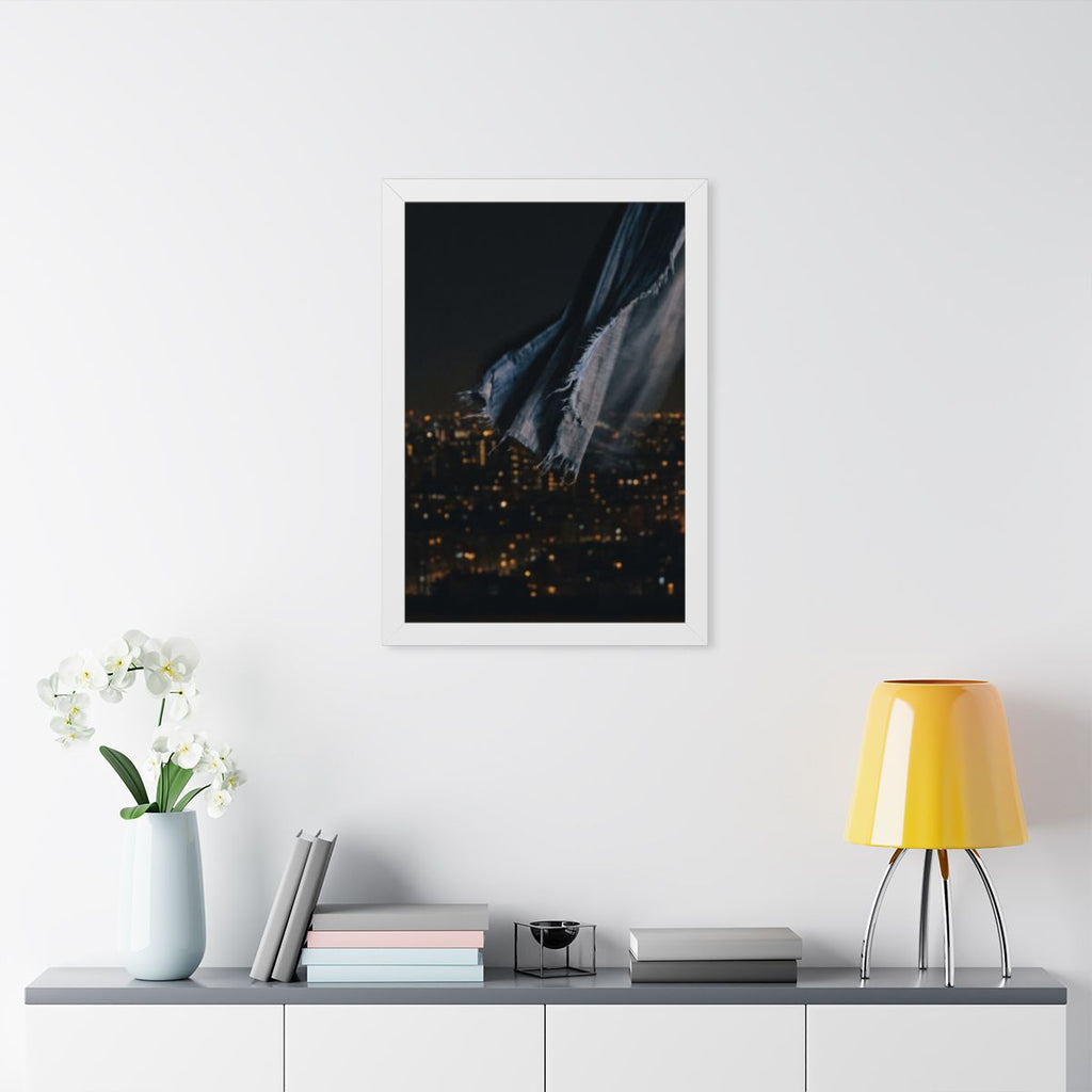Framed Vertical Poster - City Lights Nocturne — White... |...