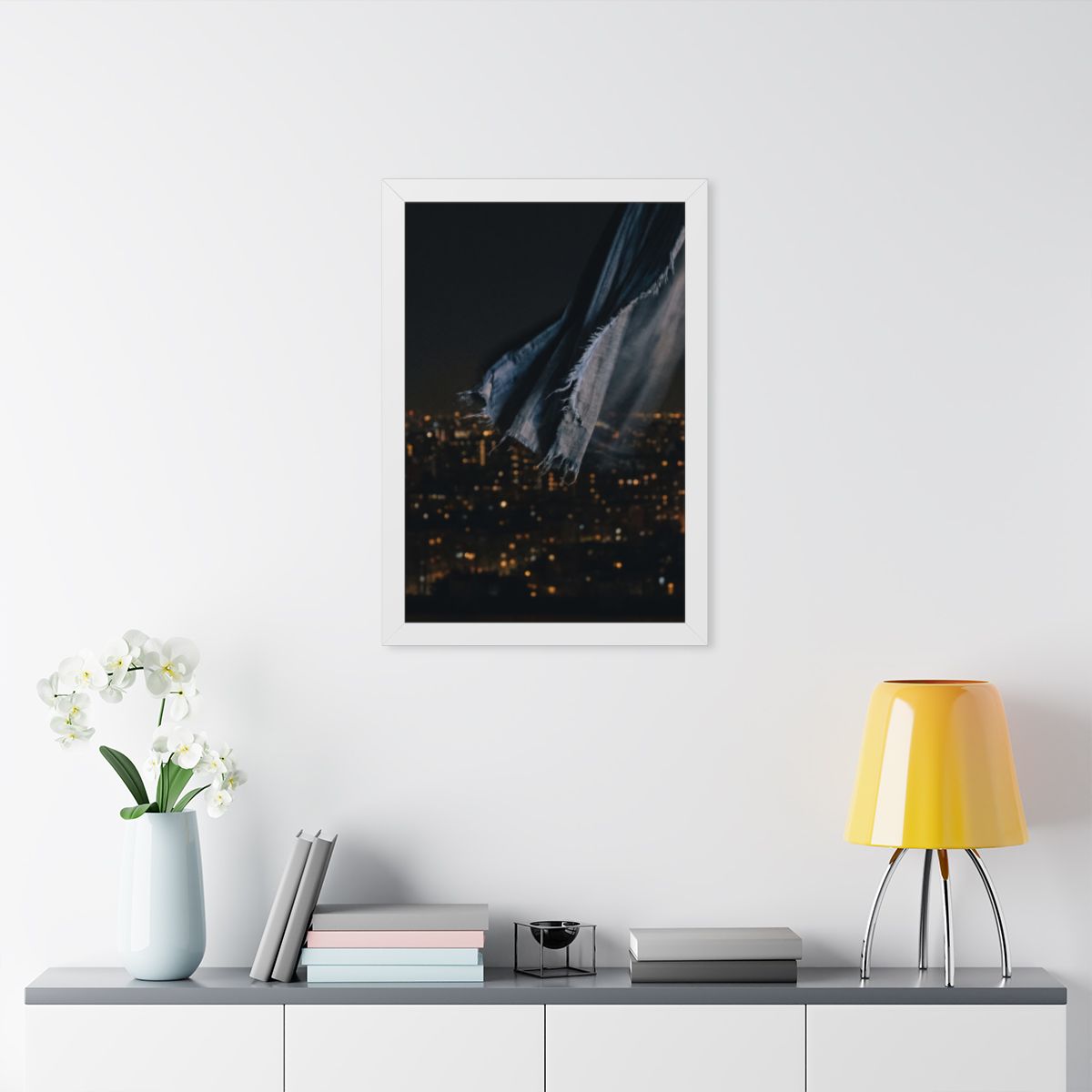 Framed Vertical Poster - City Lights Nocturne — White... |...
