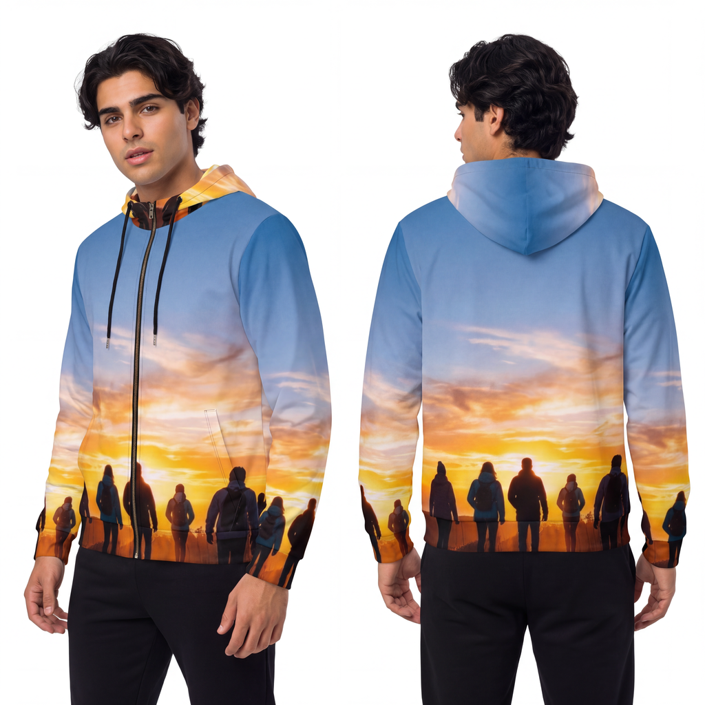 Men's Full-Zip Hoodie - Sunset Trail | Echovira Gallery