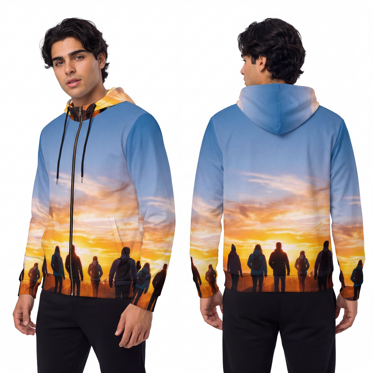 Men's Full-Zip Hoodie - Sunset Trail | Echovira Gallery