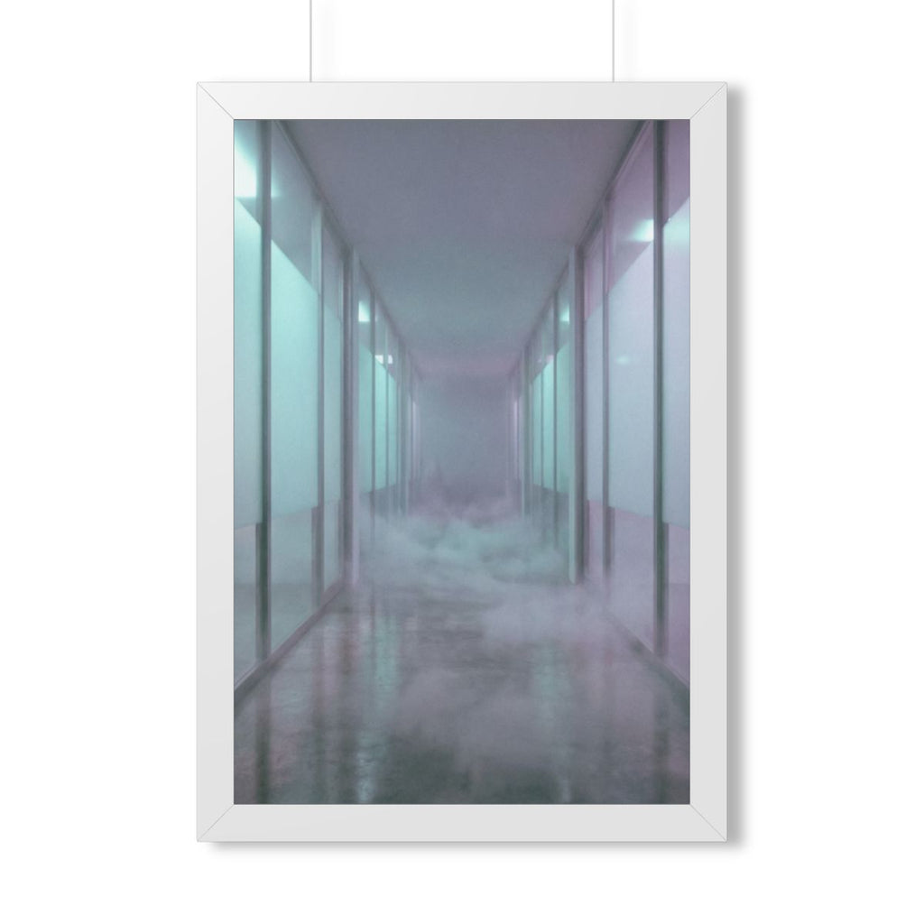 Framed Vertical Poster - Liminal Corridor Fog Art Print —......