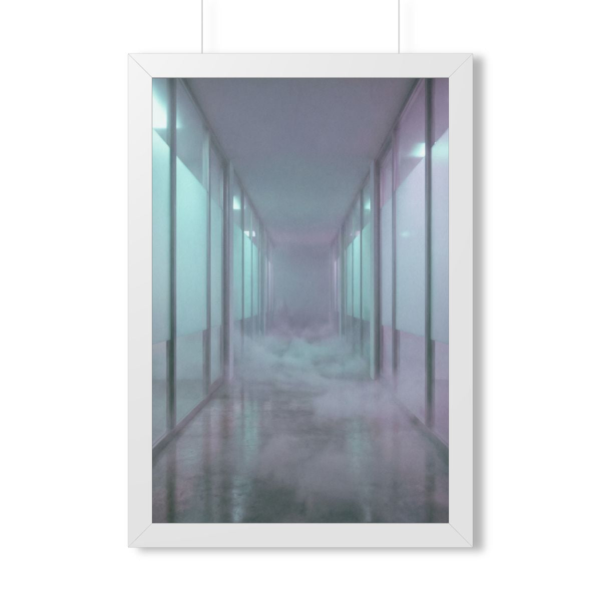 Framed Vertical Poster - Liminal Corridor Fog Art Print —......