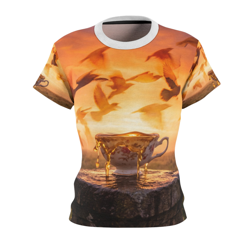 Women's Cut & Sew Tee with Teacup Bird Art