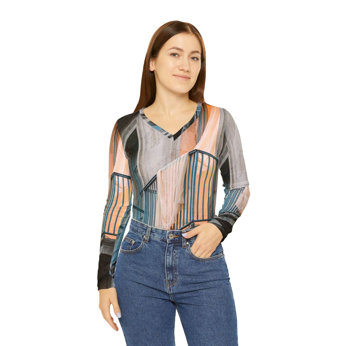 Women's Long Sleeve V-Neck Shirt European Balcony