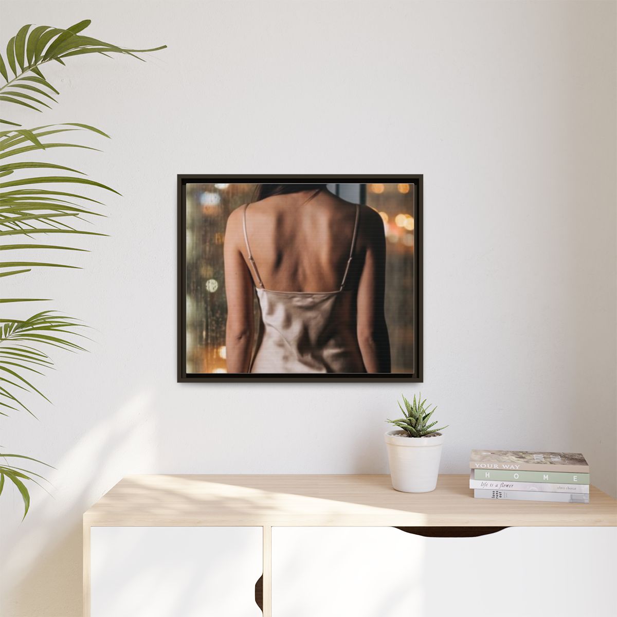 Matte Canvas, Framed - Rainy City lights Glow — Espresso /...