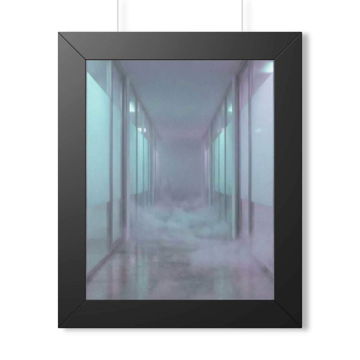 Framed Vertical Poster - Liminal Corridor Fog Art Print —......