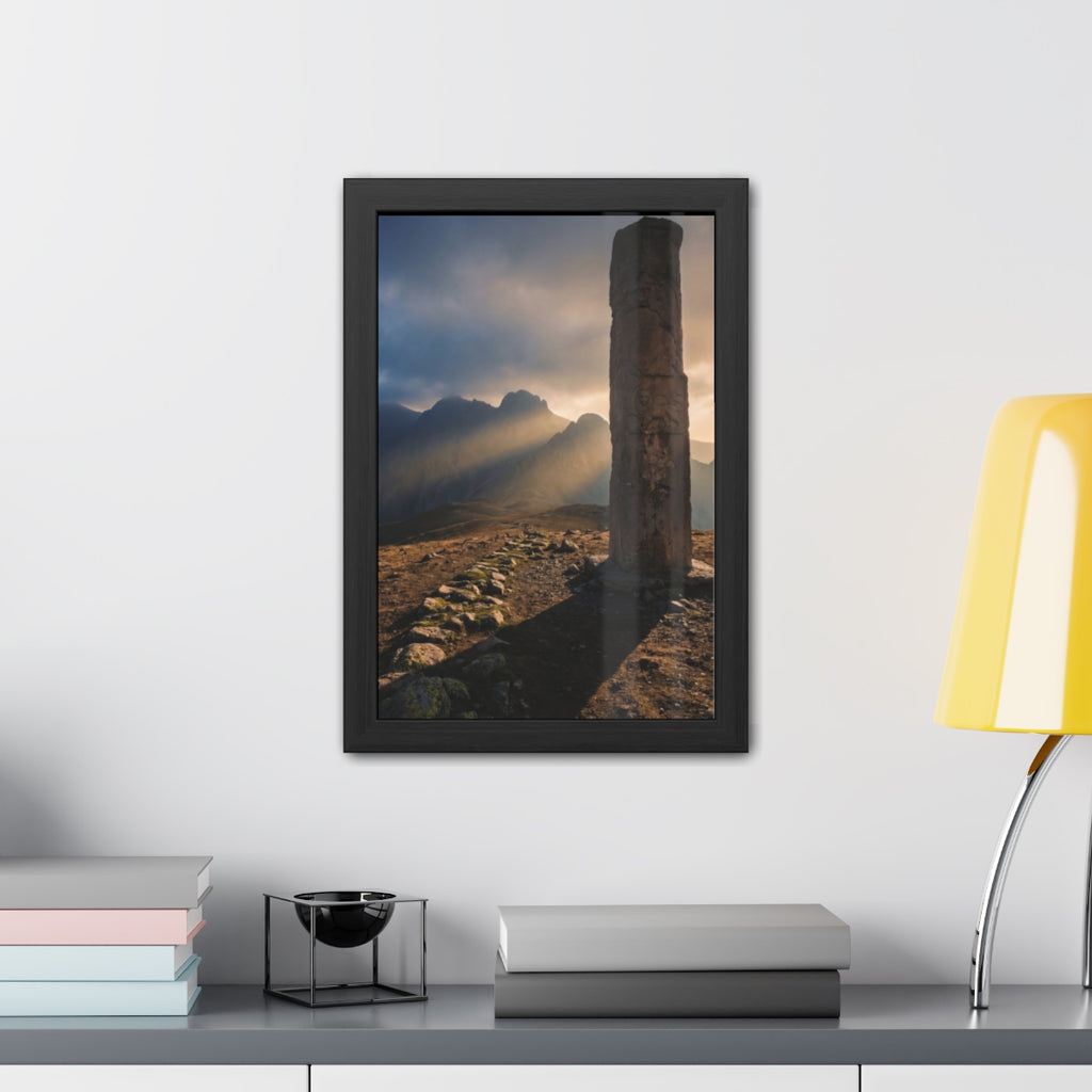 Framed Posters - Ancient Stone Column Mountain Sunset Art......