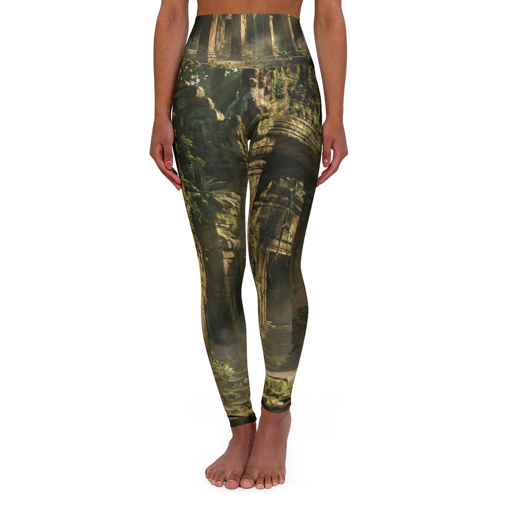 High Waisted Leggings - Overgrown Temple | Echovira Gallery