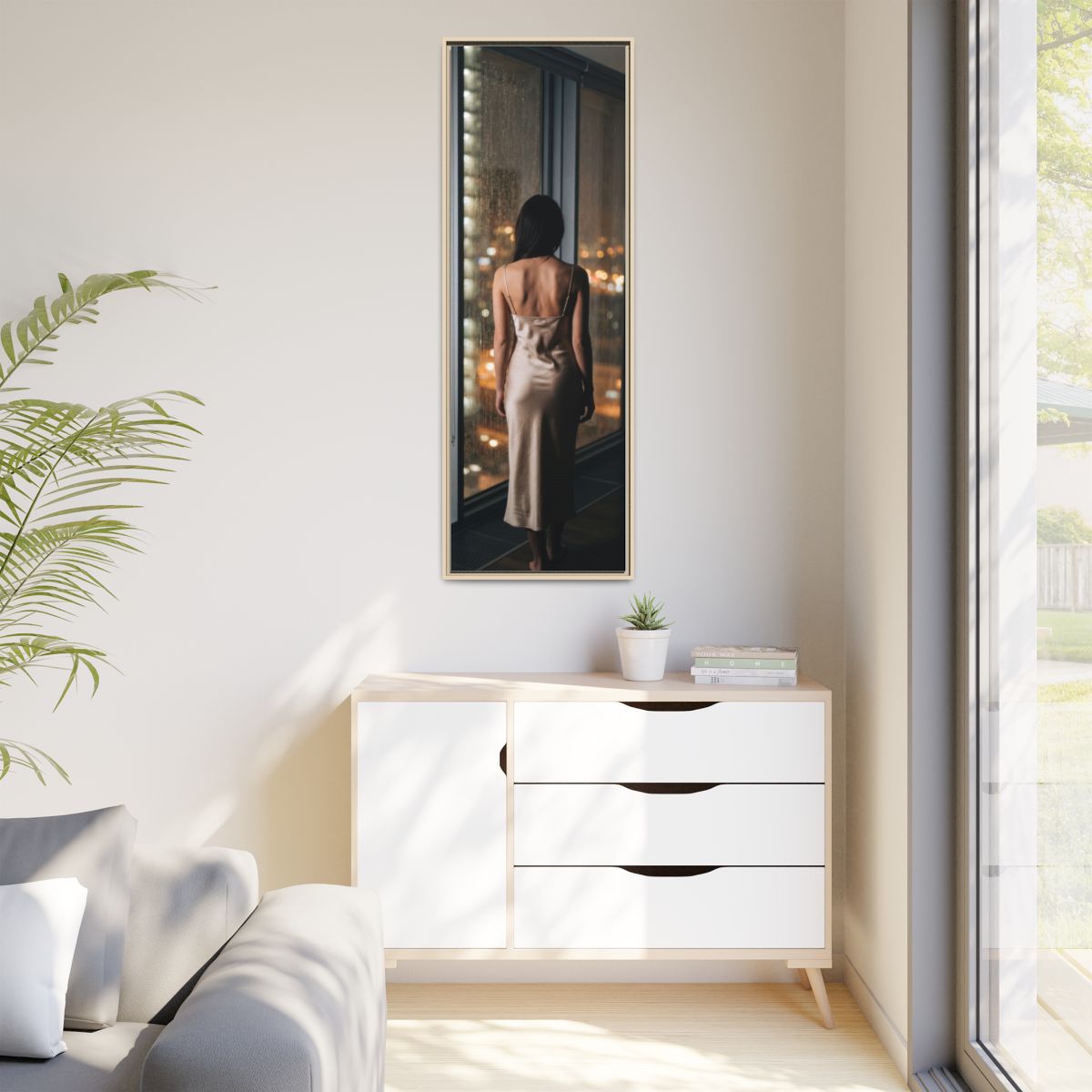 Matte Canvas, Framed - Rainy City lights Glow — Natural /......