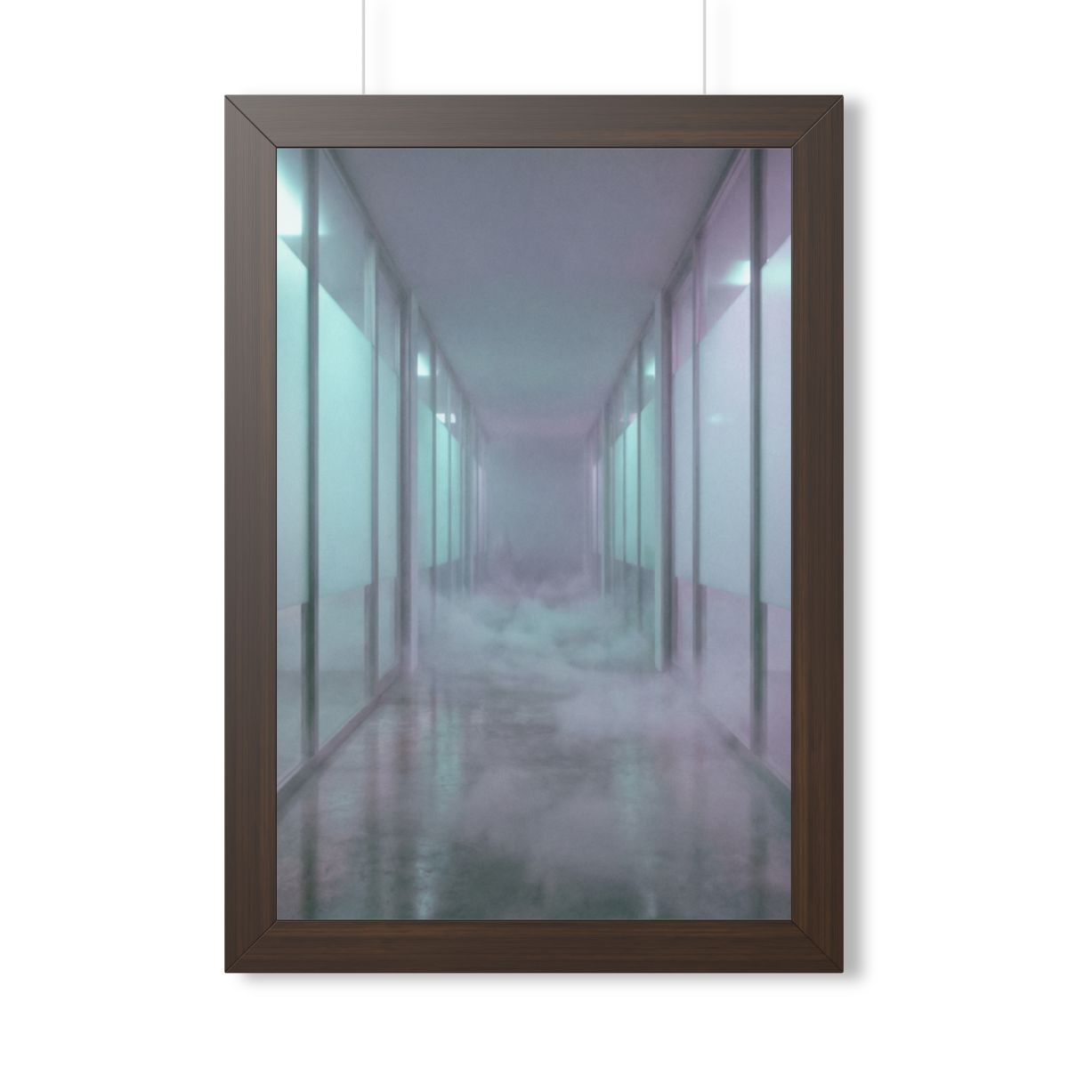 Framed Vertical Poster - Liminal Corridor Fog Art Print —......