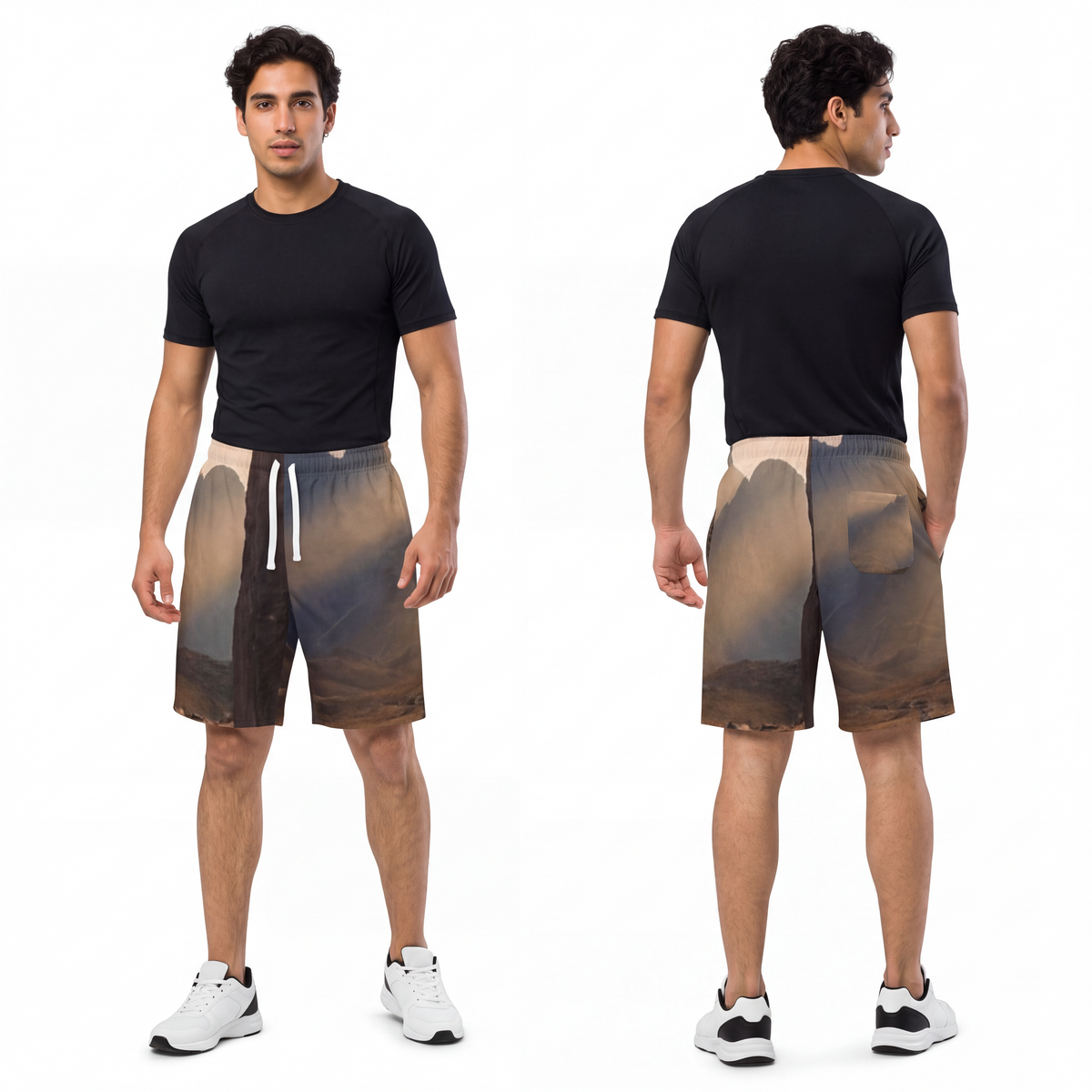 Men's Athletic Long Shorts - Ancient Stone Column Mountain...