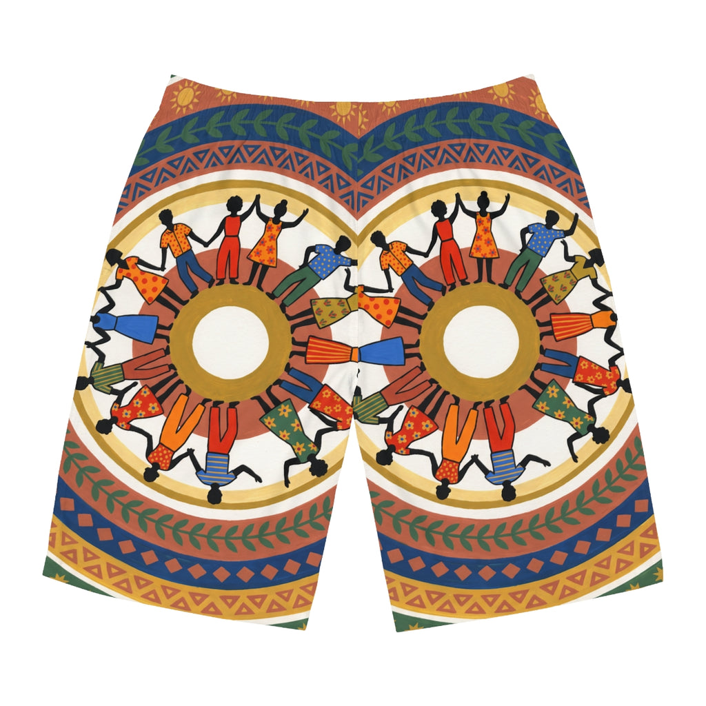 Men's Board Shorts - Unity Mandala Folk Art | Echovira...