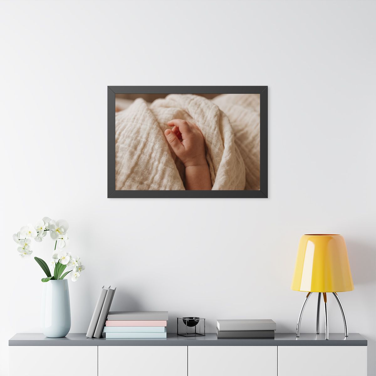 Framed Horizontal Poster - Tender Newborn Hand in Soft... |...